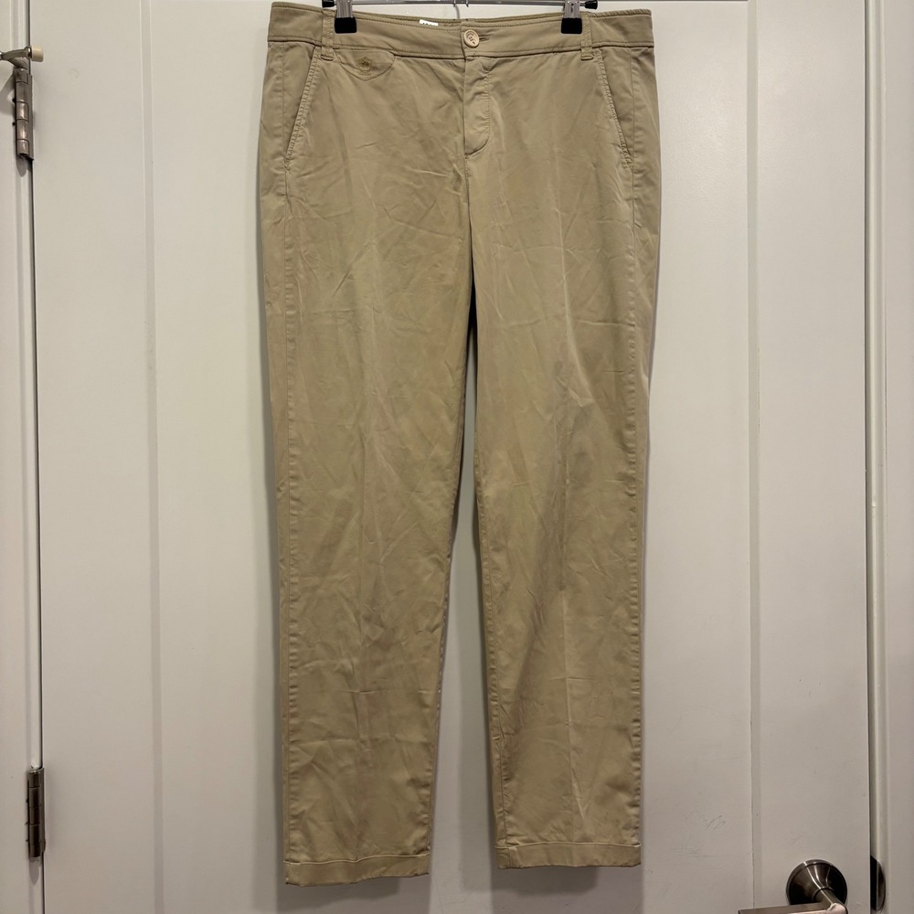 Massimo Dutti Womens Tan Chino Pants Straight Leg Trousers Khaki